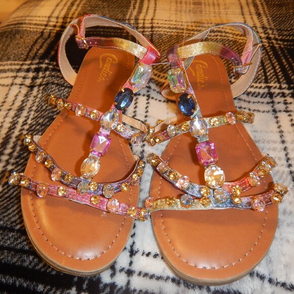 LADIES CANDIES JEWEL COLORFUL  STONES SANDALS NEW WITHOUT TAGS - Picture 3 of 11